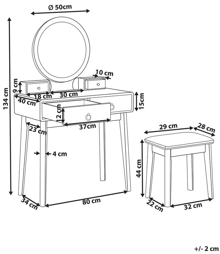 Masă de toaletă Fedro (gri) (cu iluminat LED). 1075089