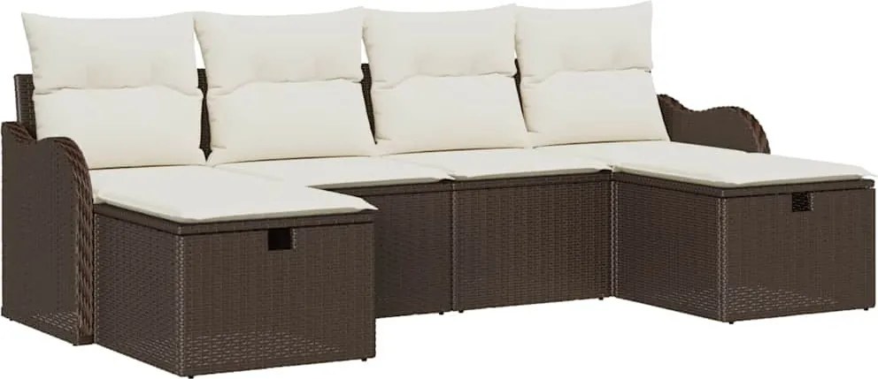 vidaXL Set de canapele pentru grădină cu pernă 6 pcs Maro Rattan poli