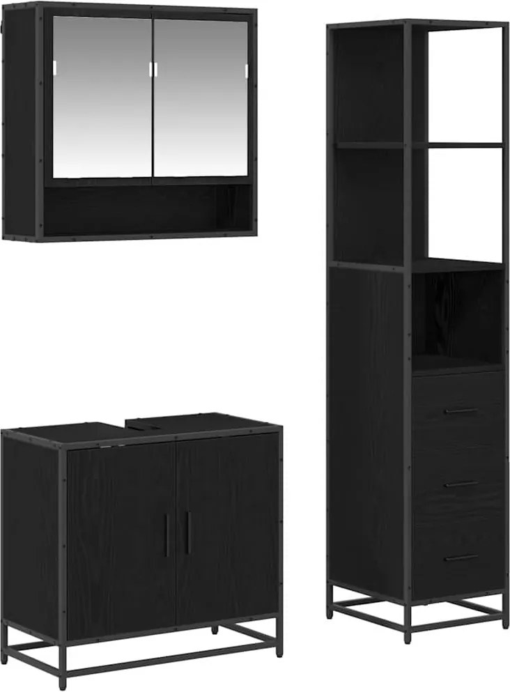 vidaXL Set de mobilier pentru baie 3 pcs Stejar Negru Lemn compozit