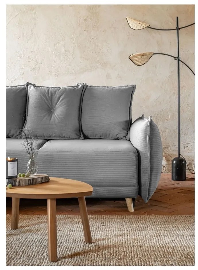 Colțar gri extensibil cu tapițerie din catifea reiată (colț variabil) Lazy Lukka – Miuform