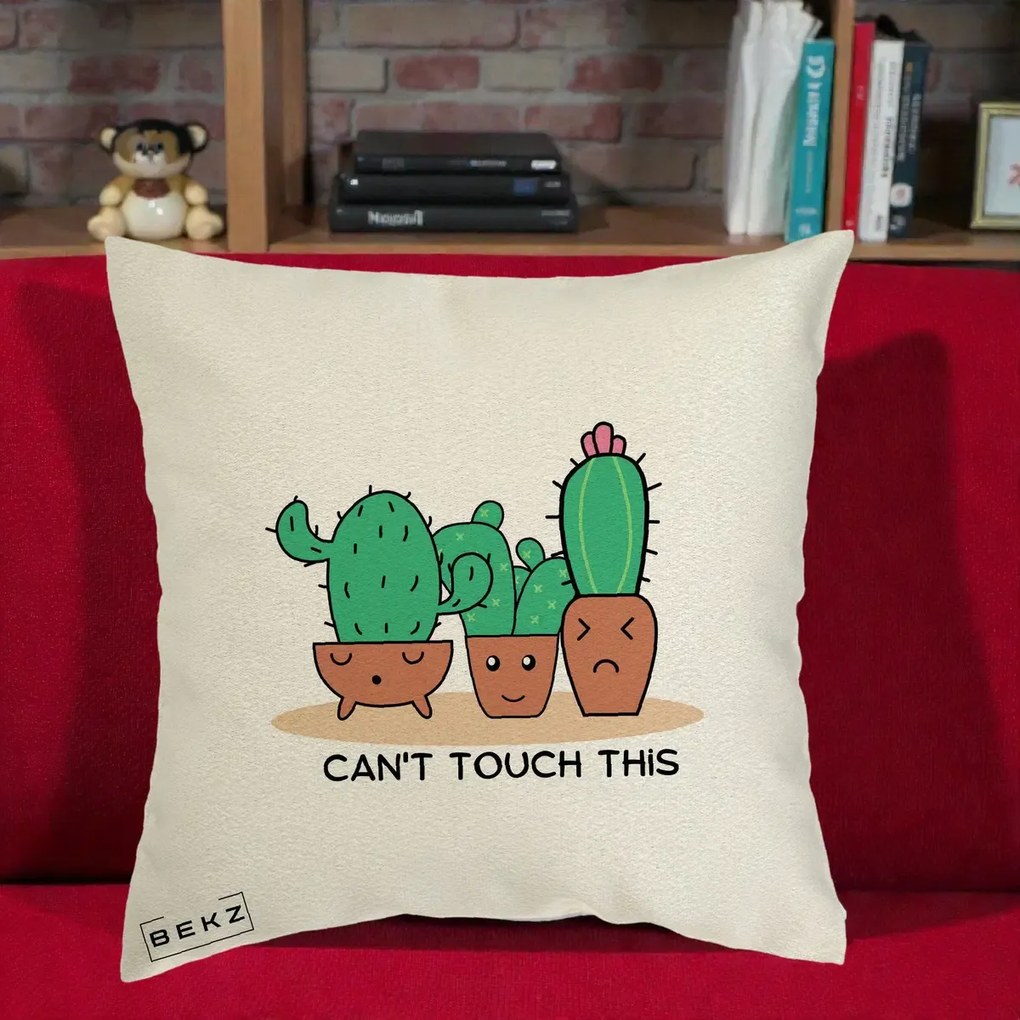 Perna Decorativa Cactus Funny Can't Touch This, 40x40 cm, Ecru, Husa Detasabila, Perna Inclusa, BEKZ®