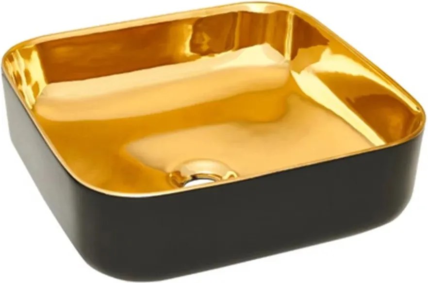 Lavoar pe blat Invena Malaga patrat 39 cm negru - auriu lucios