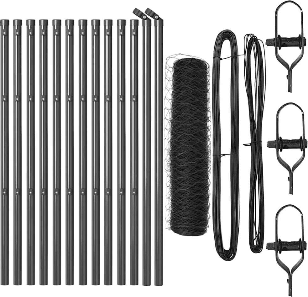 vidaXL Stâlp de gard. Gri 25 x 0,4 m (plasă de 50 mm) Oțel și PVC