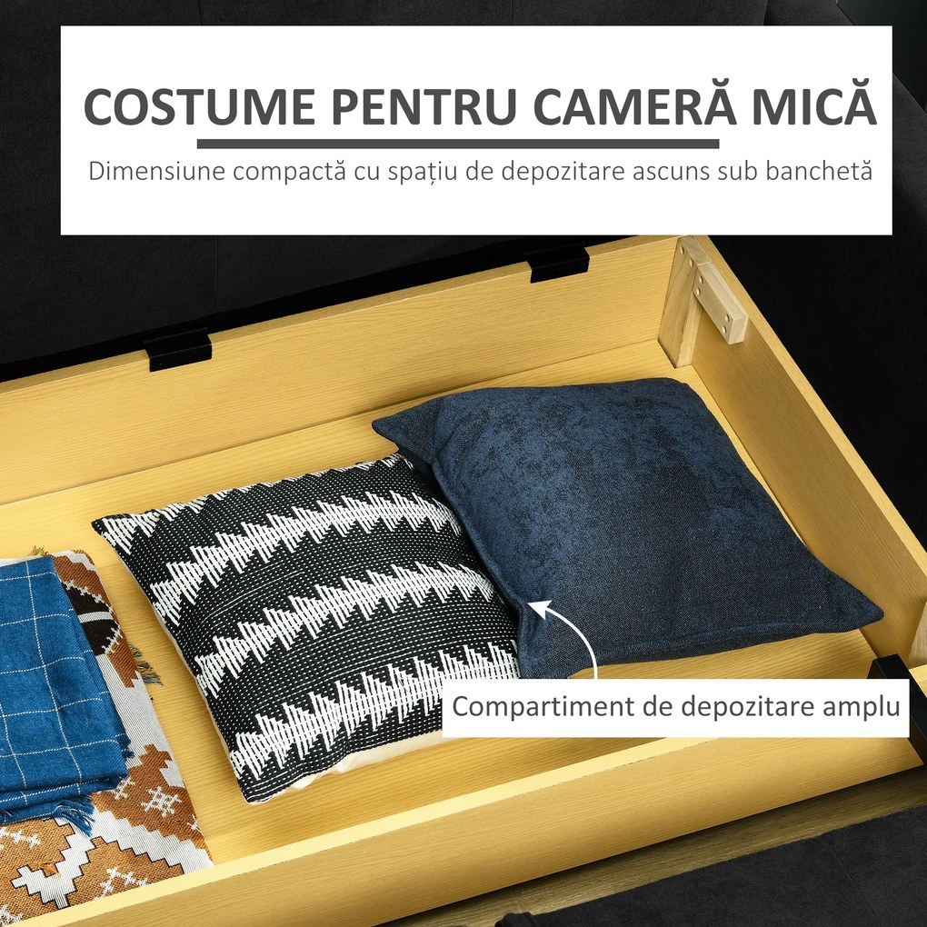 HOMCOM Canapea Extensibila 2 Locuri cu Spațiu de Depozitare Design 2 în 1 pentru Salon Sufragerie Dormitor | Aosom Romania