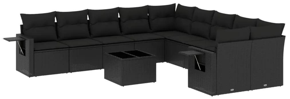3253052 vidaXL Set canapele de grădină cu perne, 11 piese, negru, poliratan