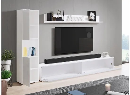 Zondo Mobilier living BR (Stejar wotan + Alb lucios) (fără iluminat). 1060049