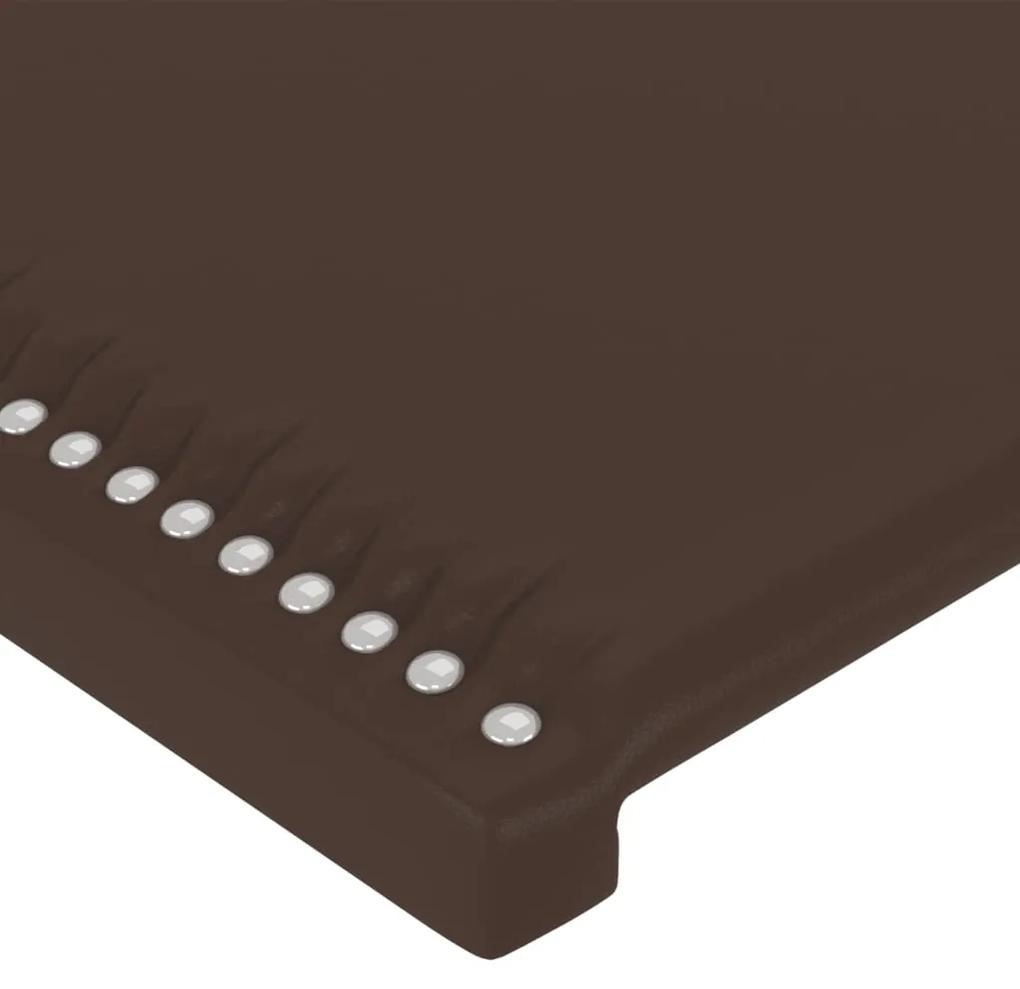 Cadru de pat cu tablie, maro, 100x200 cm, piele ecologica Maro, 100 x 200 cm, Culoare unica si cuie de tapiterie