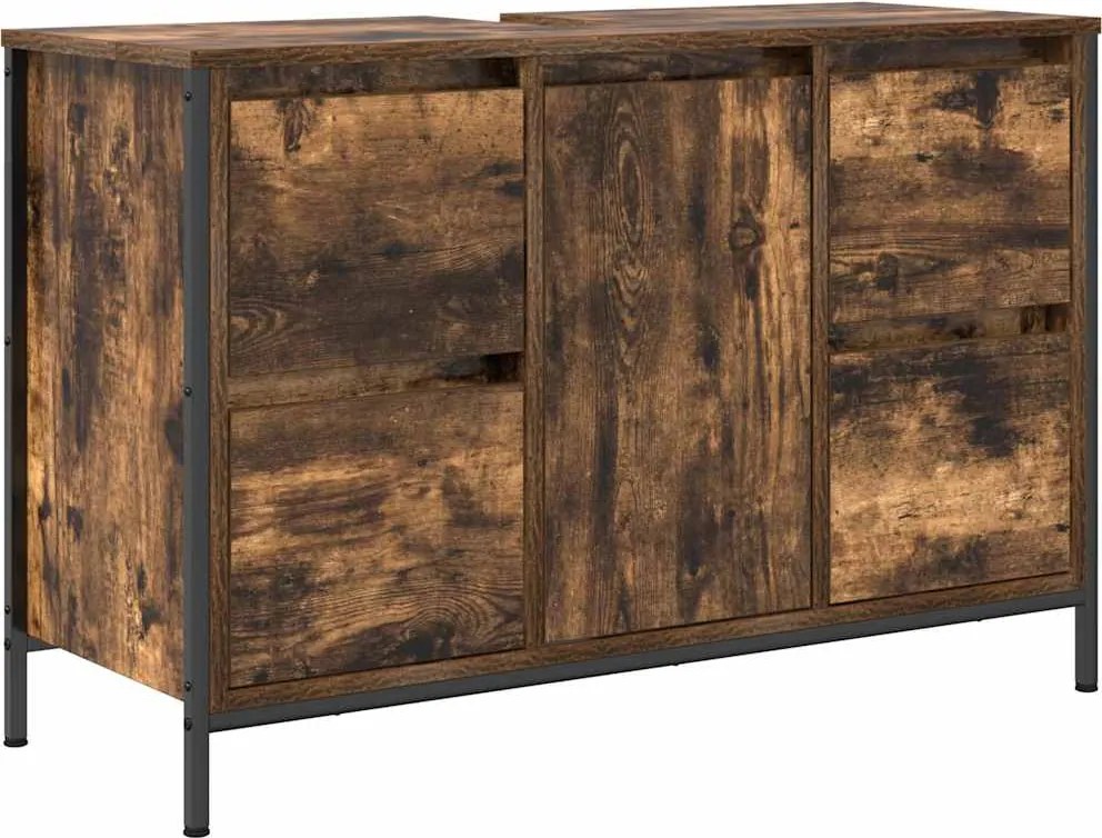 vidaXL Dulap lavoar cu sertare stejar afumat 90x34,5x60 cm