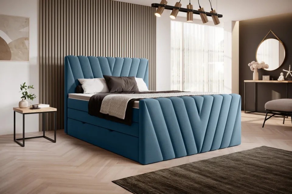 Pat tapitat, boxspring, cu spatiu pentru depozitare, 160x200 cm, Candice 3, Eltap (Culoare: Albastru marin - Nube 40)