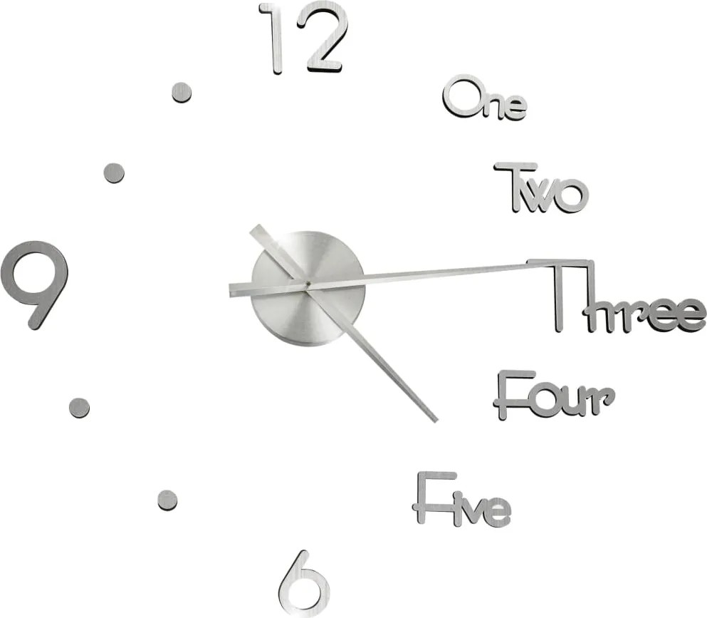 vidaXL Ceas de perete 3D design modern, argintiu, 100 cm, XXL