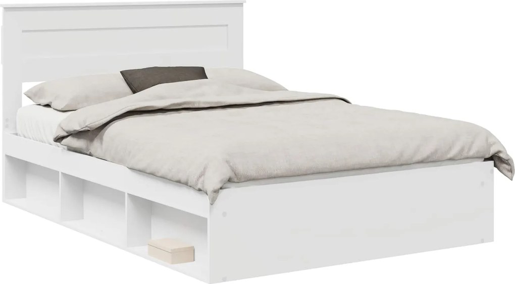vidaXL Cadru de pat cu headboard Alb 140 x 200 cm Lemn de pin masiv