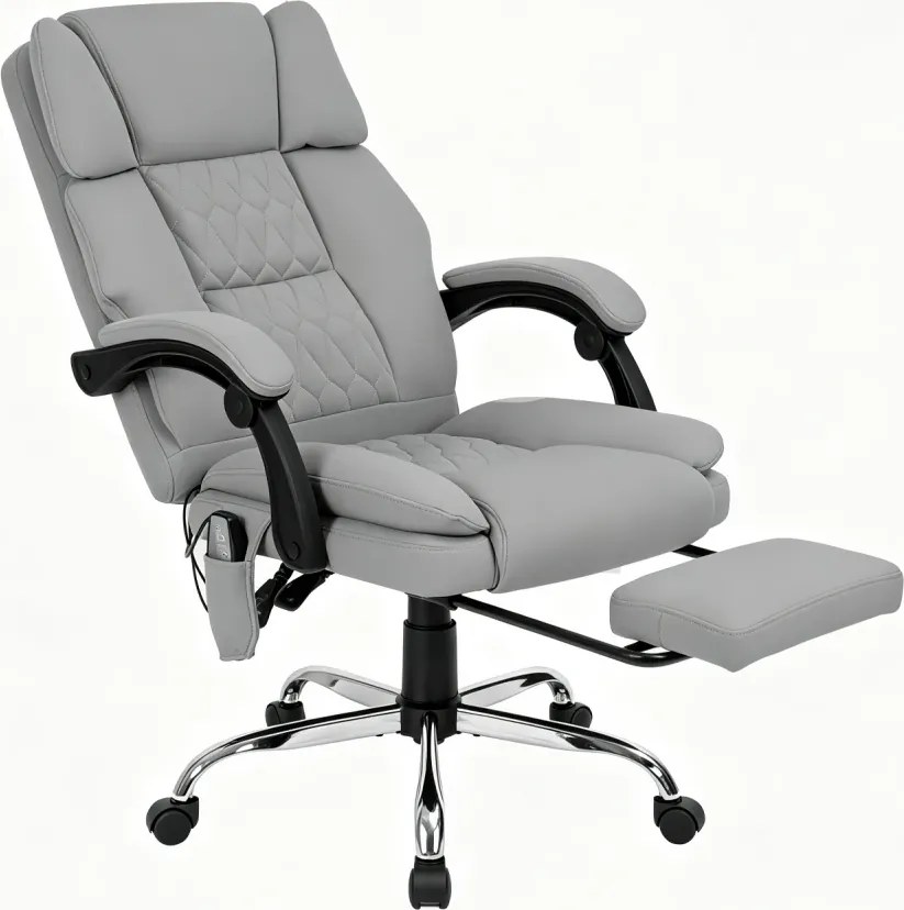 PRESTIGE FABRIC OC-514 PRO – Scaun Directorial Tapițerie Premium Dublu Strat Anti-Zgâriere, Masaj în 7 Puncte, Mecanism Multifuncțional, Suport Picioare, Bază Cromată, Gri
