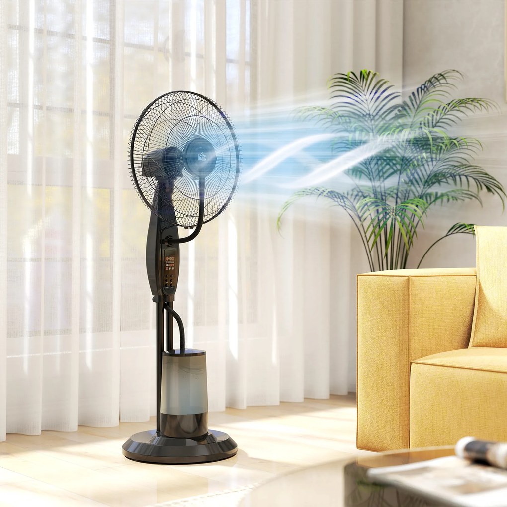 HOMCOM Ventilator cu Nebulizator și Rezervor 3,2L, 3 Moduri și 3 Viteze, Ventilator cu Oscilație 70°, Înclinare 10°, Temporizator 7,5h, Telecomandă, 75W, 120cm | Aosom Romania