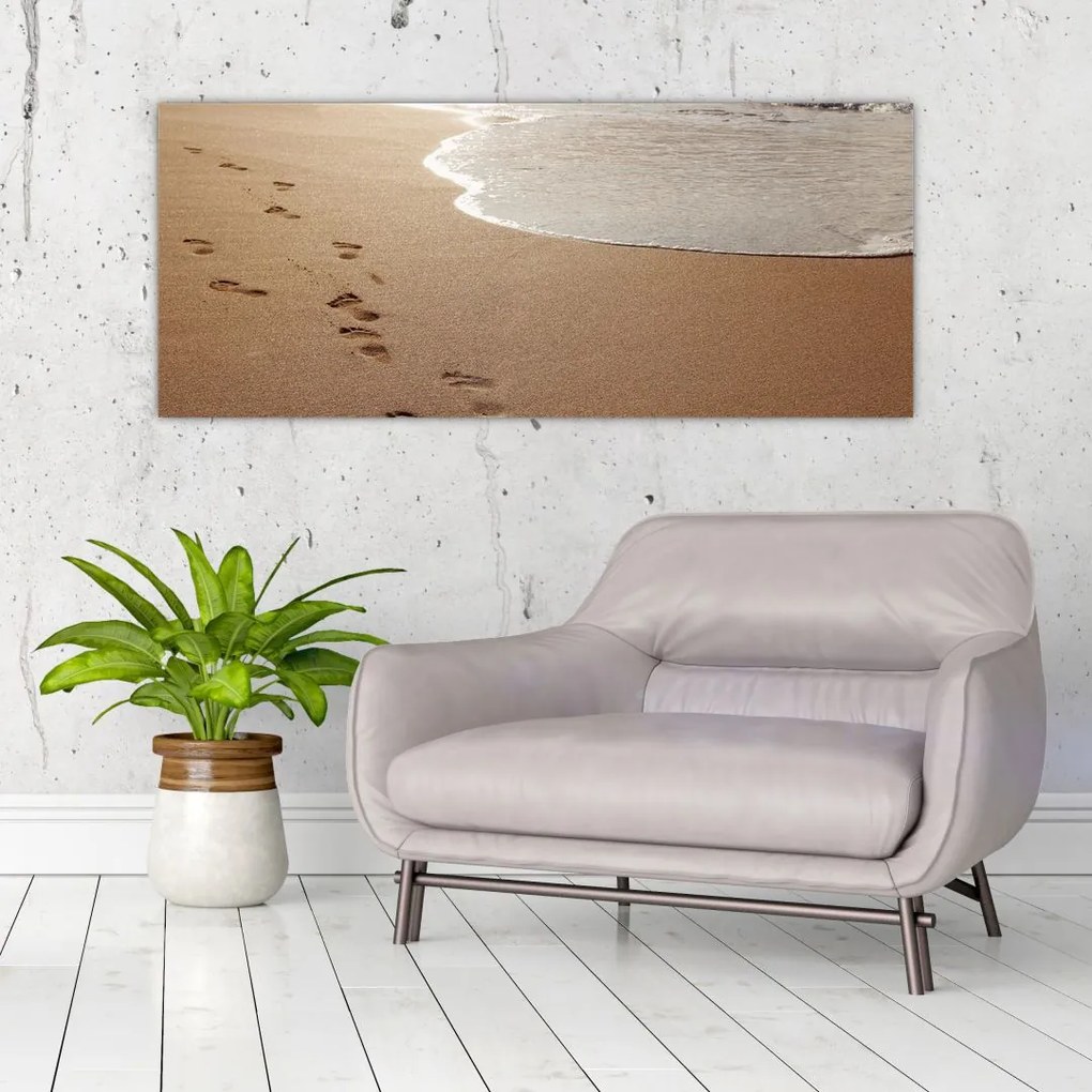 Tablou - urme în nisip și mare (120x50 cm)