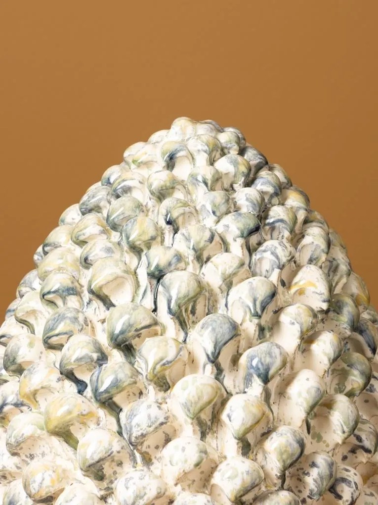 Sculptură decorativă din ceramică, formă de anghinare, natur și gri, 24 × 20 cm, „Artichoke"