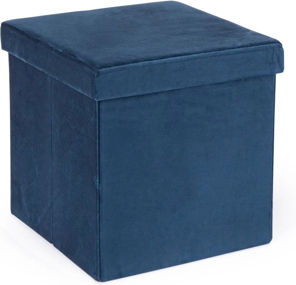 Taburet pliabil cu spatiu depozitare catifea albastru 38 cm x 38 cm x 38h