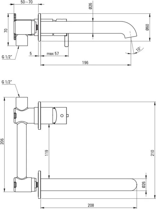 SILIA - Baterie Îngropată pentru Chiuvetă, Bronz Periat (BQS_C54L)