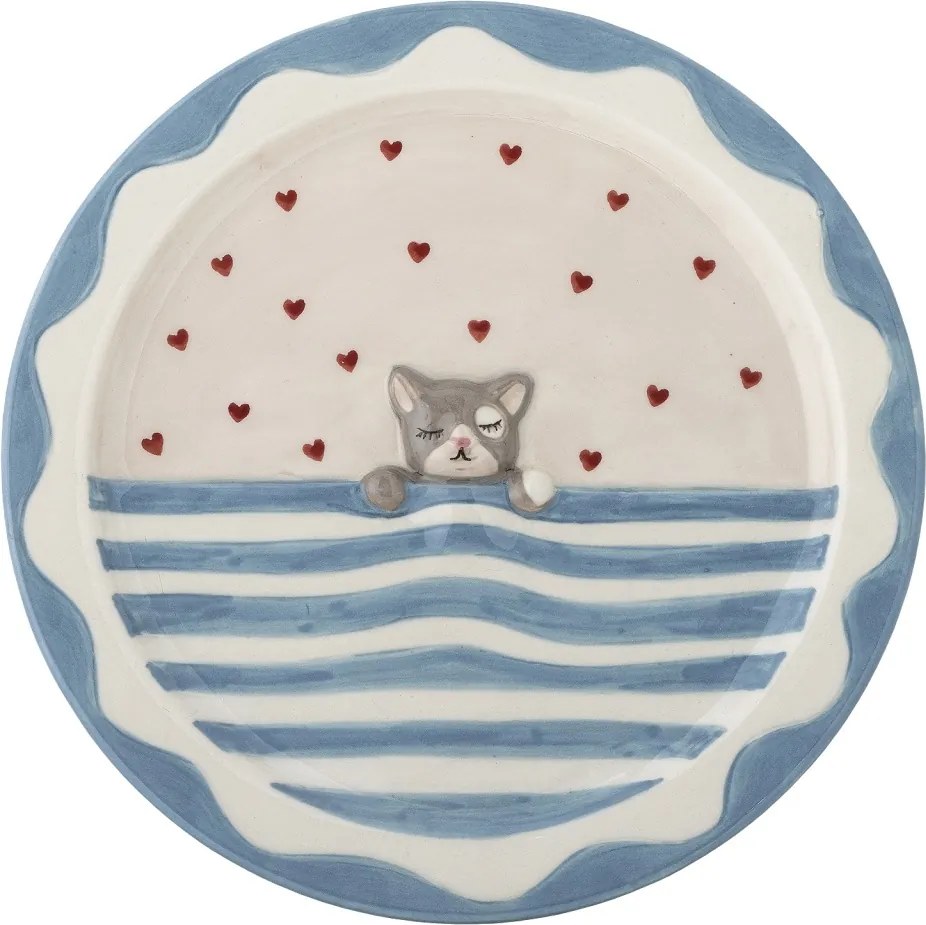 Set 3 piese din ceramică artizanală, multicolor, pictate manual cu pisică și inimi, pentru copii, „Mille"