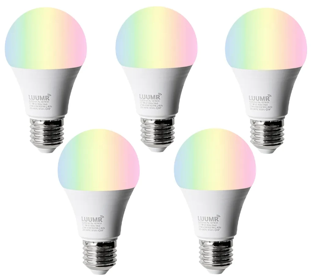 Set 5 becuri Becuri LED inteligente E27 A60 mat RGBW 9W 806lm 2700-6500K