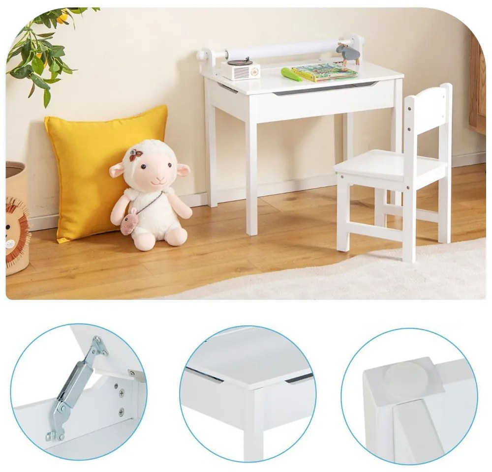 Măsuță pentru copii cu scaun și blat rabatabil, alb