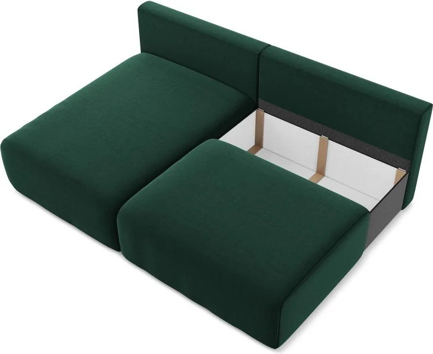 Colțar verde închis extensibil/cu spațiu de depozitare cu tapițerie din catifea (cu colț pe partea stângă/cu șezlong) Kalena – Makamii