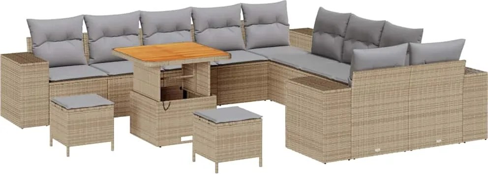 vidaXL Set de canapele pentru grădină cu pernă 13 pcs Bej poliratan