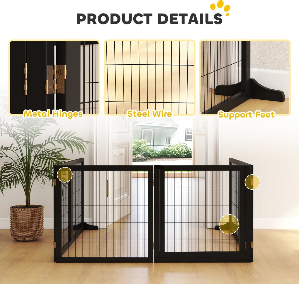 PawHut Poarta pentru câini pliabilă, 432 x 36 x 70 cm Lemn de pin, Negru | Aosom Romania