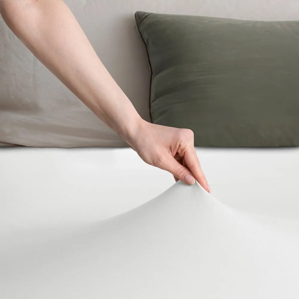 Cearceaf alb din jerseu cu elastic 220x200 cm Amber – Restilo