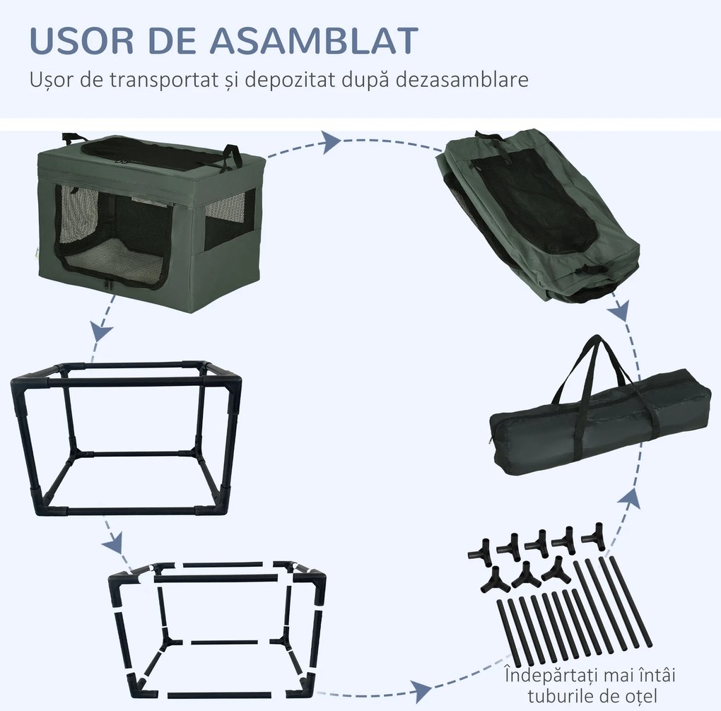 PawHut Geantă de Transport Moale pentru Câini Mini și Pisici, Cușcă de Călătorie cu Pernă Detașabilă, Geantă de Transport și Uși Din Plasă Respirabilă, 60x42x42 cm, Gri | Aosom Romania