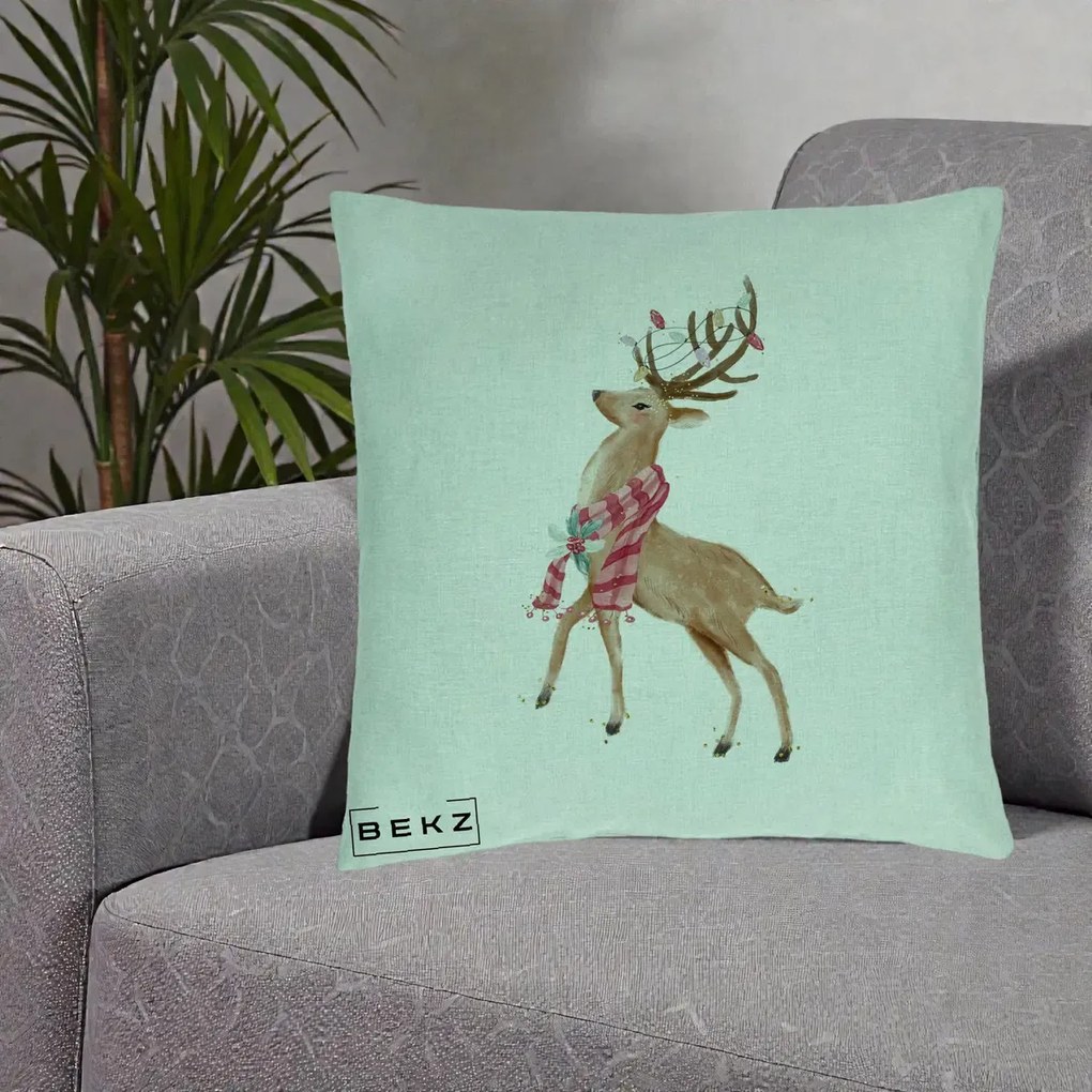 Perna Decorativa Renita cu Fular si Luminite, 40x40 cm, Verde Menta, Husa Detasabila, Perna Inclusa, BEKZ®