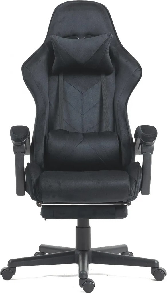 RESIGILAT- Scaun gaming, masaj în perna lombară, suport picioare, catifea, Negru