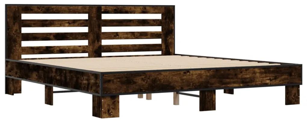 3280089 vidaXL Cadru de pat, stejar fumuriu 180x200 cm lemn prelucrat și metal