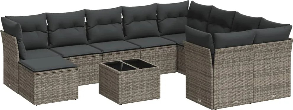 vidaXL Set canapele de grădină cu perne, 11 piese, gri, poliratan