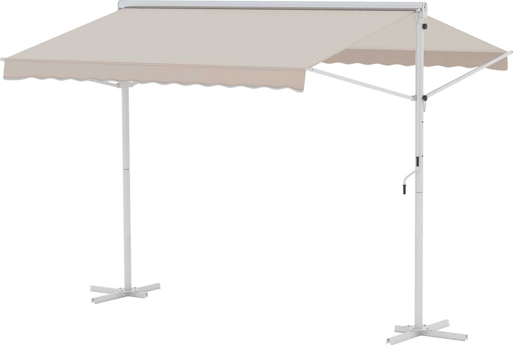 Outsunny Markiză de grădină de sine stătătoare cu braț pliat și manivelă, terasă, alb crem, 3x3 m | Aosom Romania
