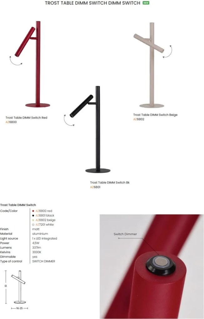 Lampa LED de masa stil minimalist TROST BK DIMM SWITCH