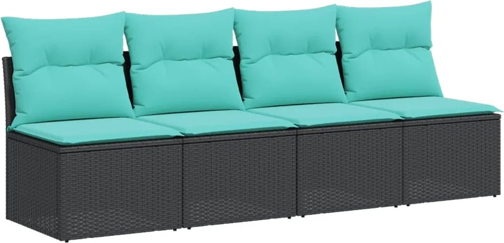 vidaXL Canapea de grădină cu perne, 4 locuri, negru, poliratan