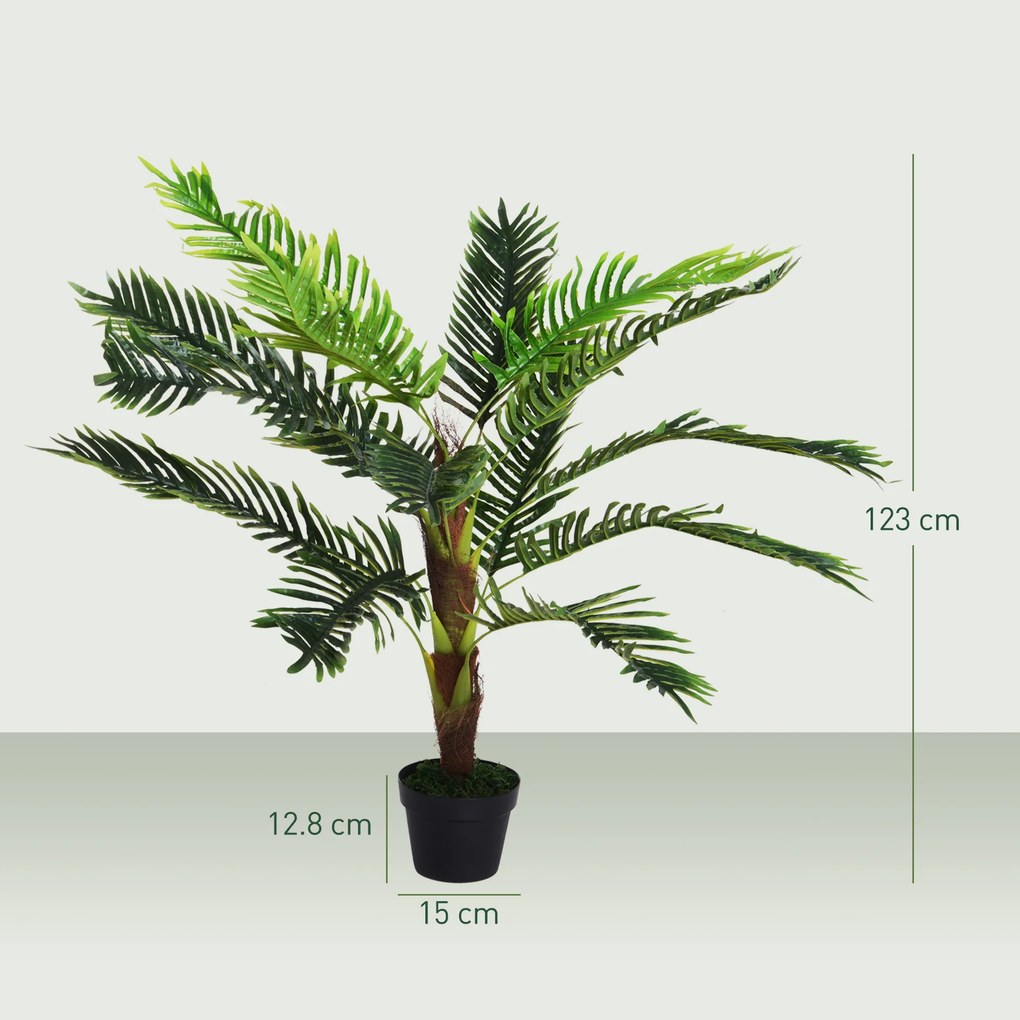 Outsunny Planta Artificiala Palmier Cycas Inaltime 123cm, Planta Artificiala cu Ghiveci Inclus, Decoratiune pentru Casa si Gradina | Aosom Romania