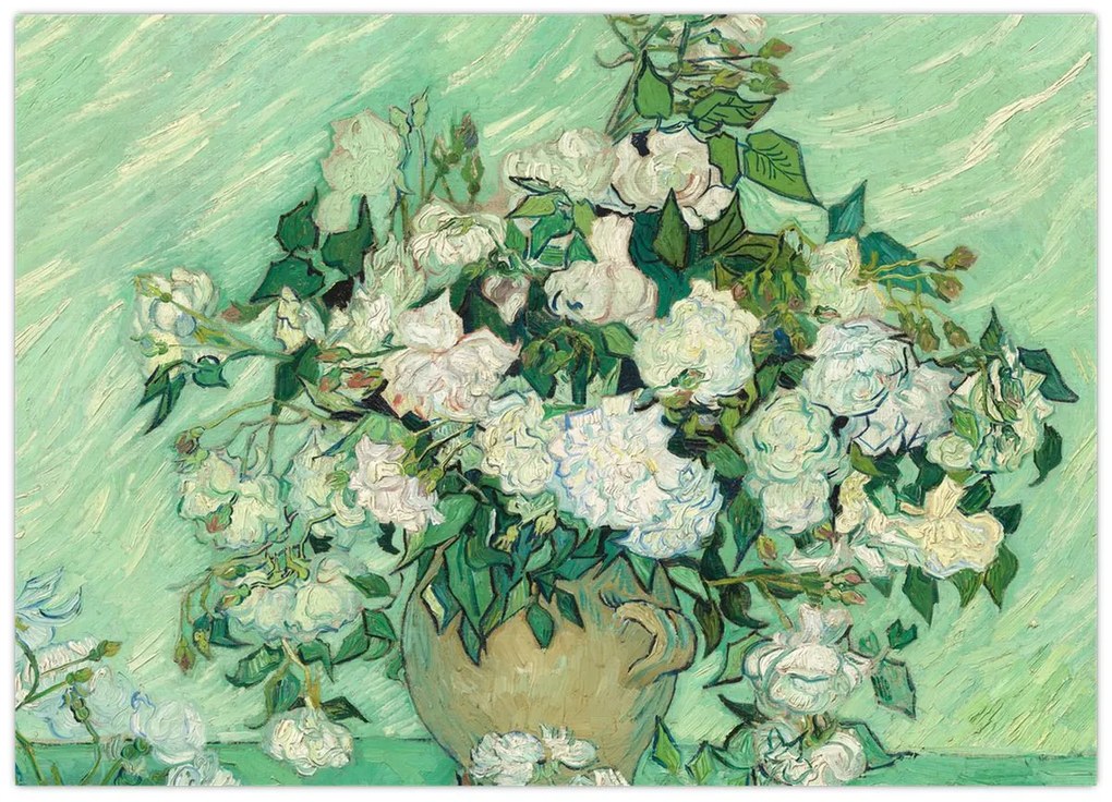 Tablou pe sticlă - Vincent van Gogh, Roses, reproducere (70x50 cm)