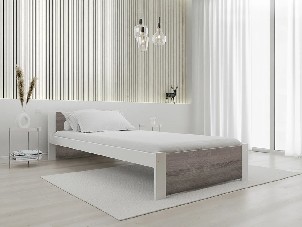 Pat IKAROS 90 x 200 cm, alb/dub cu trufe Saltea: Saltea Coco Maxi 20 cm, Somiera: cu somiera din lamele