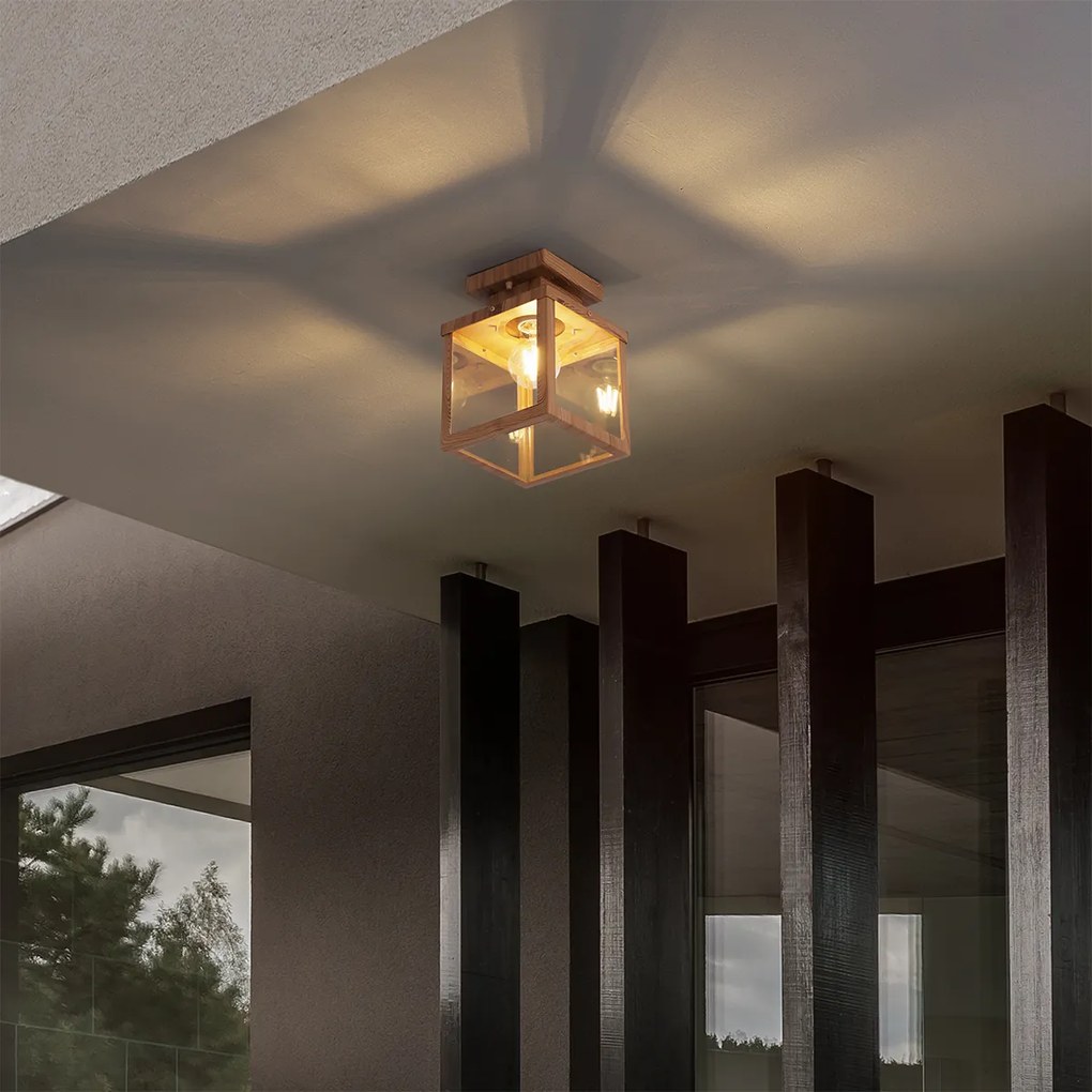 Plafonieră industrială de exterior din lemn cu sticlă transparentă - Rotterdam