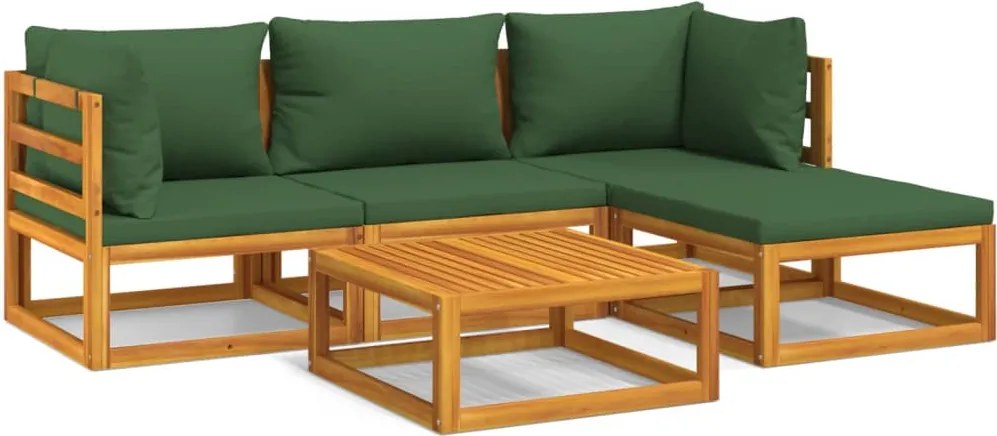 vidaXL Set mobilier de grădină cu perne verzi, 5 piese, lemn masiv
