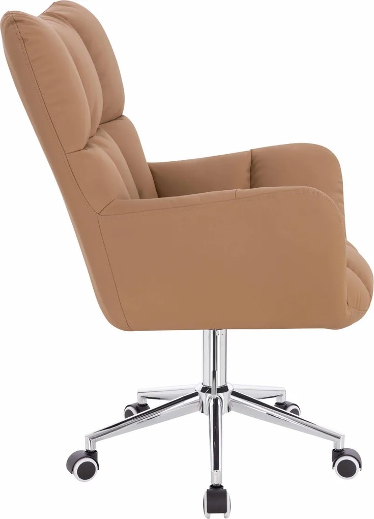 HR650K Scaun Caramel Piele Ecologica Premium Soft cu Bază Cromata
