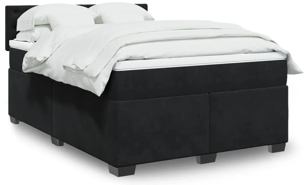 vidaXL Pat box spring cu saltea, negru, 160x200 cm, catifea