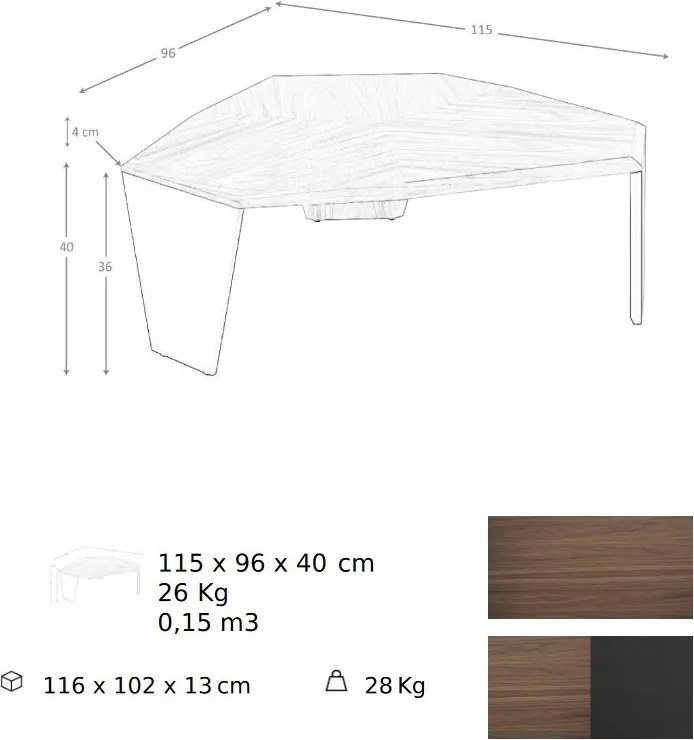 Masuta de cafea asimetrica design modern Walnut and Black