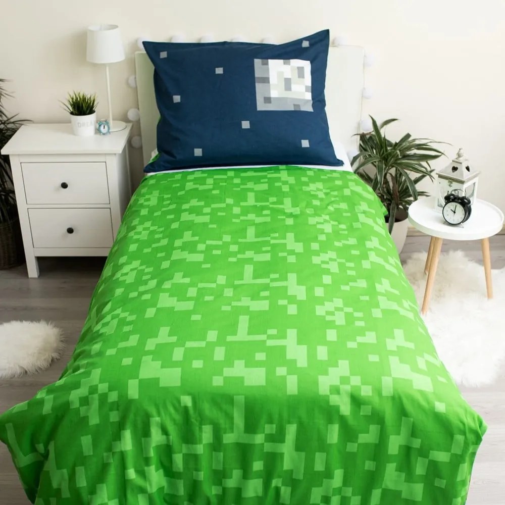 Lenjerie de pat pentru copii verde-albastră din bumbac pentru pat de o persoană 140x200 cm Minecraft "Sssleep Tight" – Jerry Fabrics
