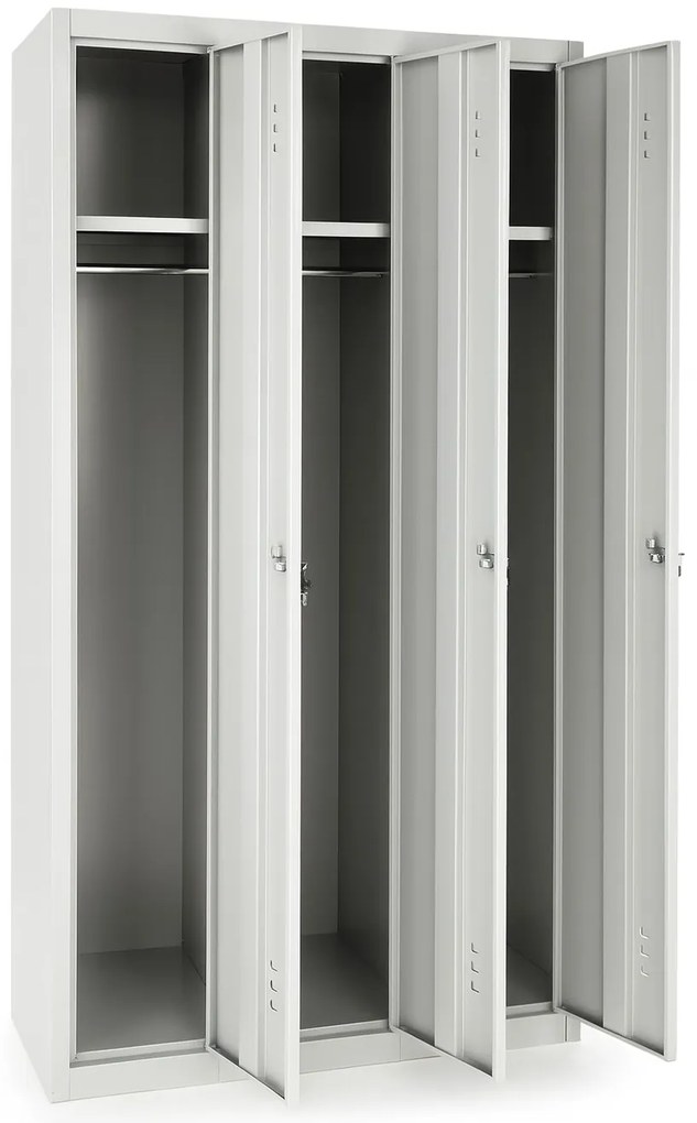 Dulap metalic - 3 compartimente, 90 x 50 x 180 cm, incuietoare cu cilindru, verde - ral 6033