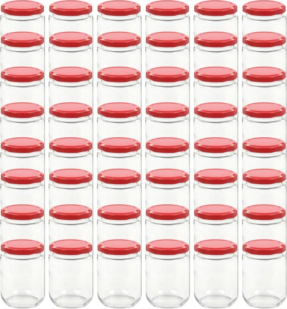 vidaXL Borcane din sticlă pentru gem, capac roșu, 48 buc., 230 ml