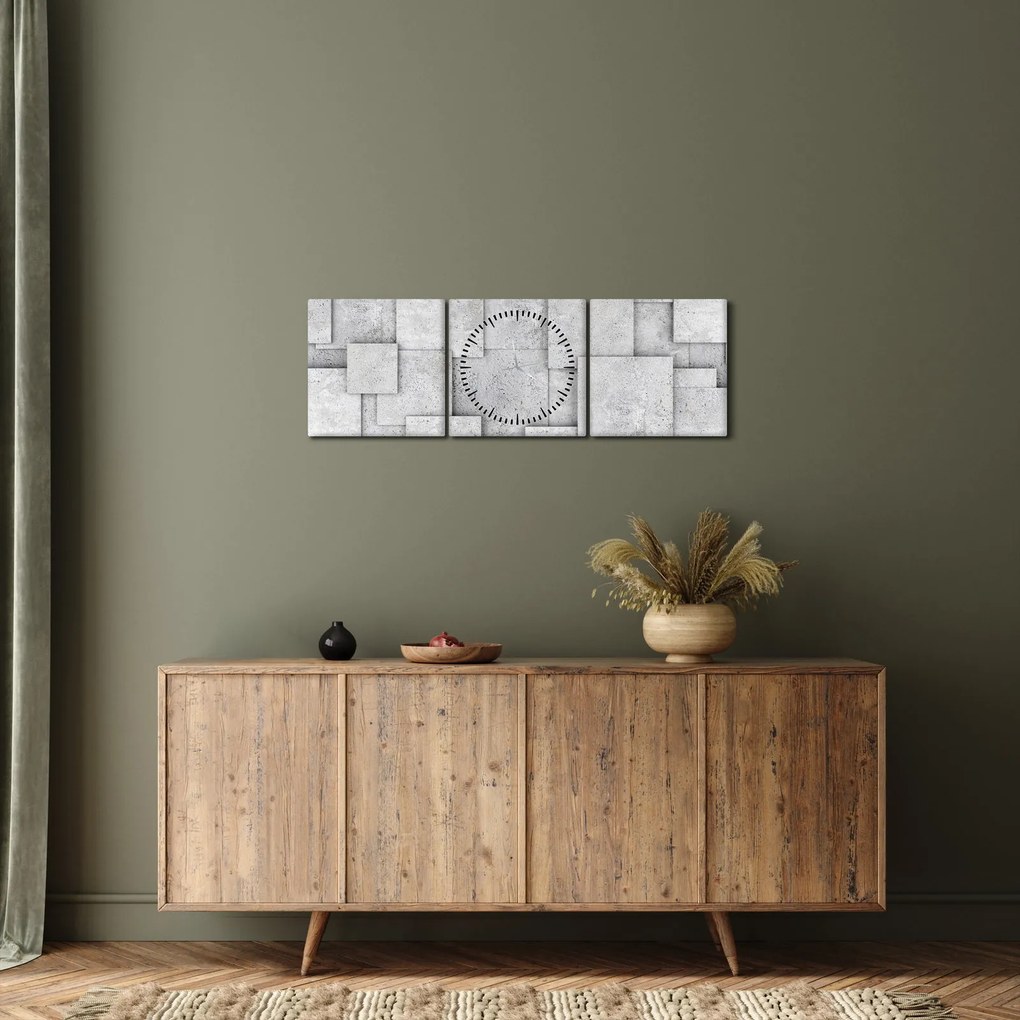 Tablou - Abstracție cu faianță de beton (cu ceas) (90x30 cm)