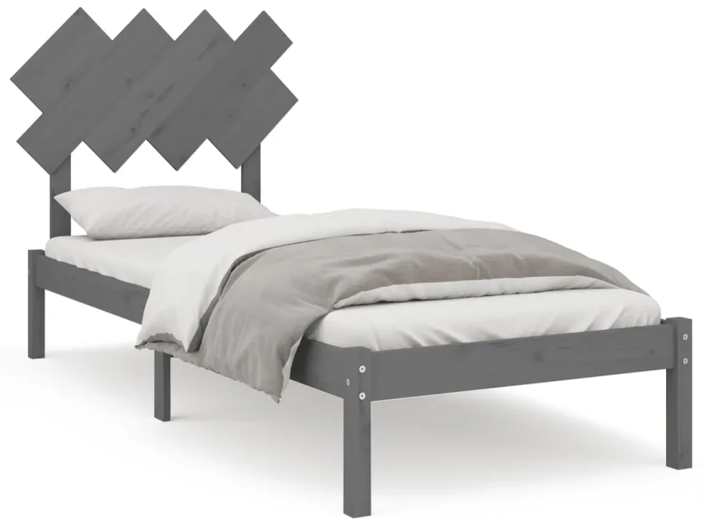 3104855 vidaXL Cadru de pat, gri, 90x200 cm, lemn masiv