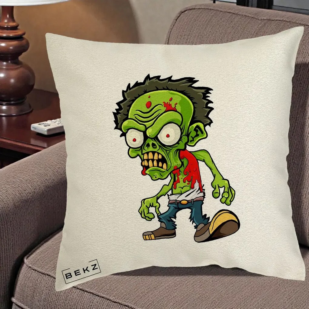 Perna Decorativa Zombie Halloween, 40x40 cm, Ecru, Husa Detasabila, Perna Inclusa, BEKZ®
